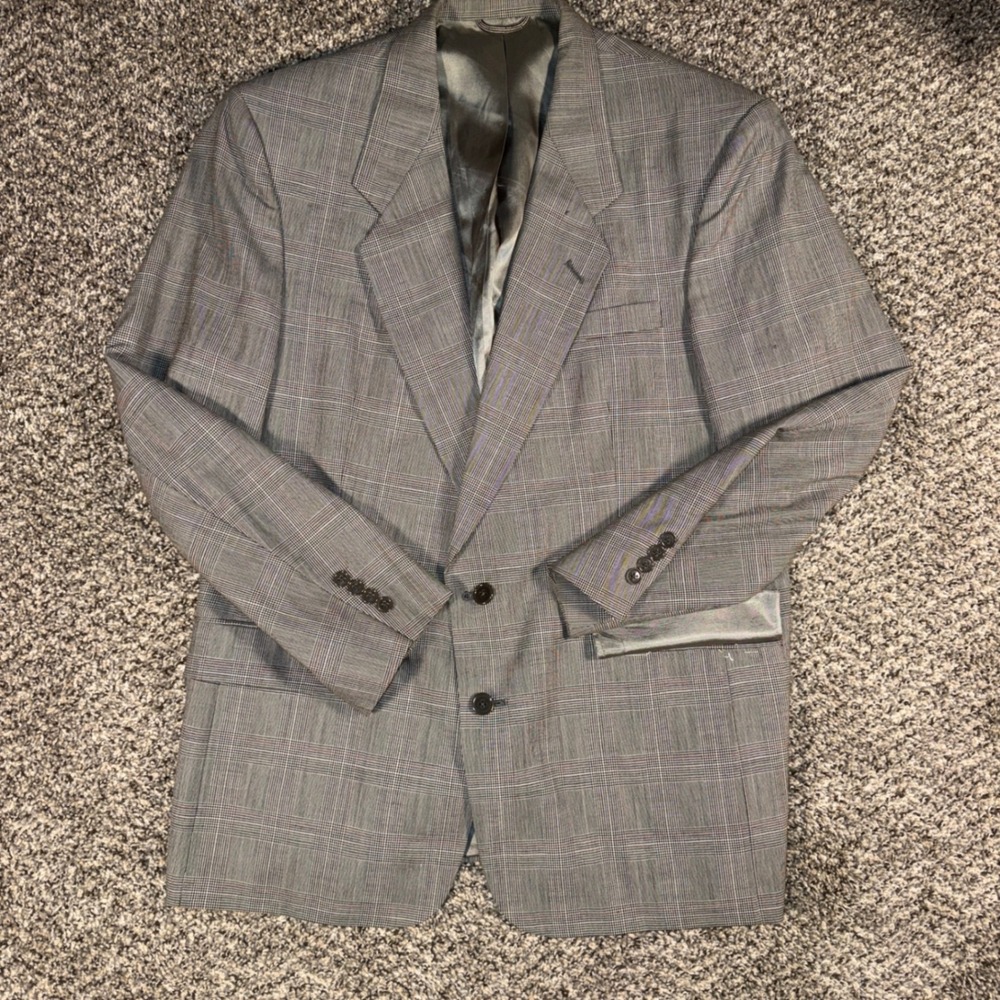 Vintage 80s Christian Dior Monsieur 42R Grey Glen Plaid Wool Blazer Sport Coat
